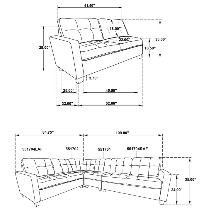 Georgina 4-piece Upholstered Modular Sectional Sofa Steel Grey