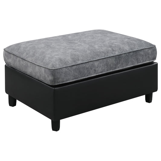 Vinny Rectangle Upholstered Ottoman Pewter and Black