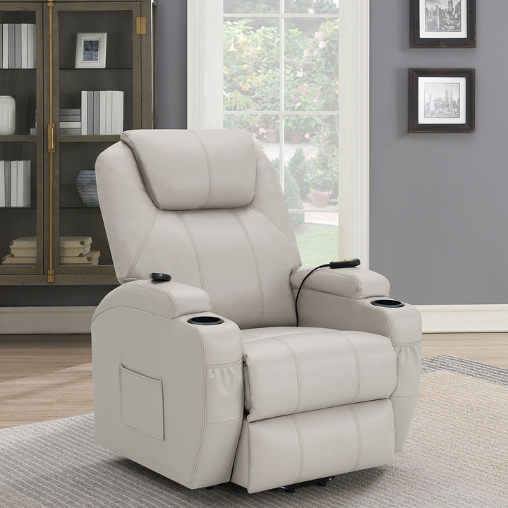 Sanger Upholstered Power Lift Recliner Chair with Massage Champagne