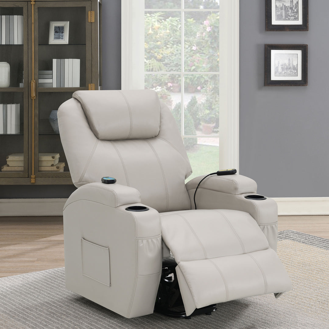 Sanger Upholstered Power Lift Recliner Chair with Massage Champagne