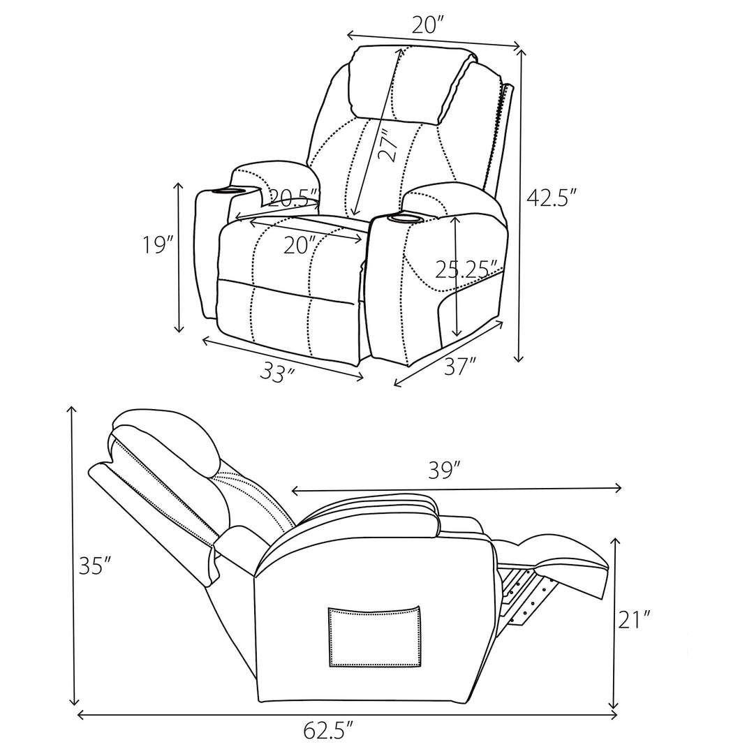 Sanger Upholstered Power Lift Recliner Chair with Massage Champagne