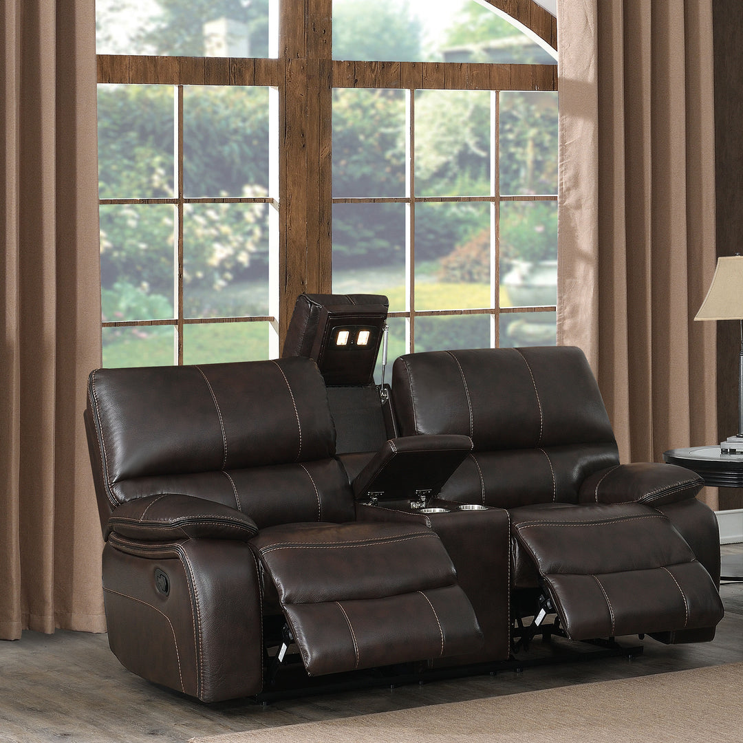 Willemse Motion Loveseat with Console Dark Brown