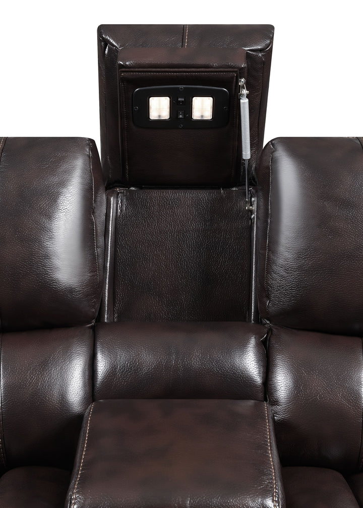 Willemse Motion Loveseat with Console Dark Brown