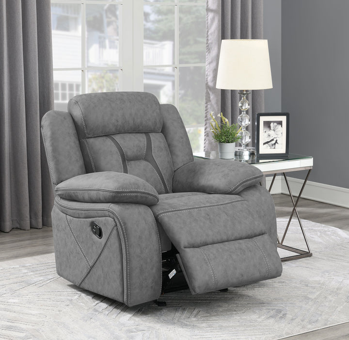 Higgins Overstuffed Upholstered Glider Recliner Grey