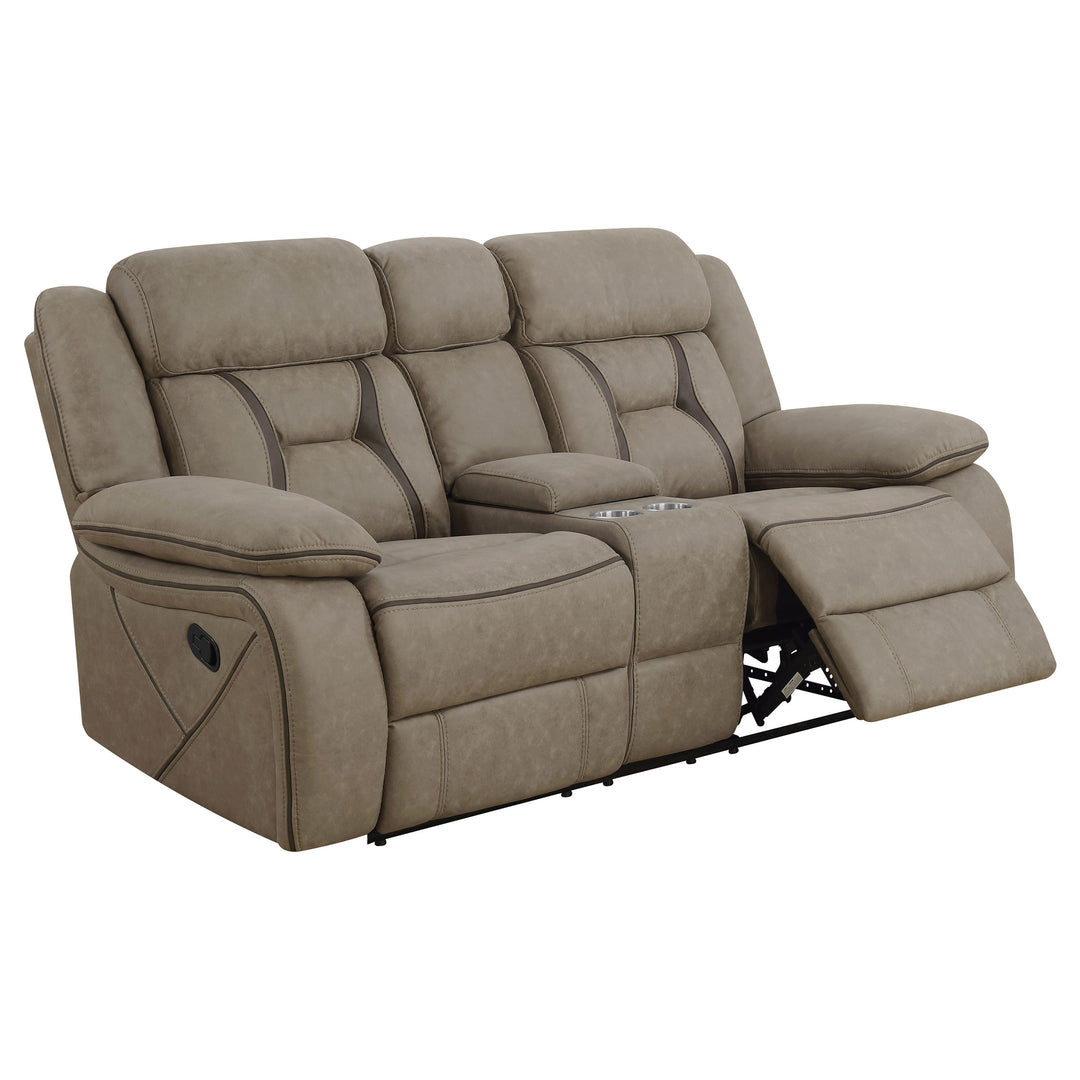 Higgins Pillow Top Arm Motion Loveseat with Console Tan