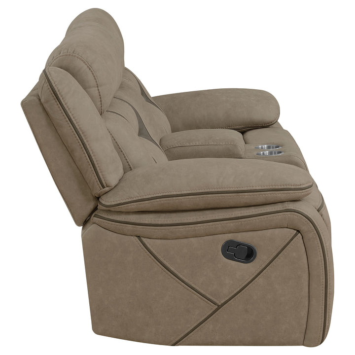 Higgins Pillow Top Arm Motion Loveseat with Console Tan