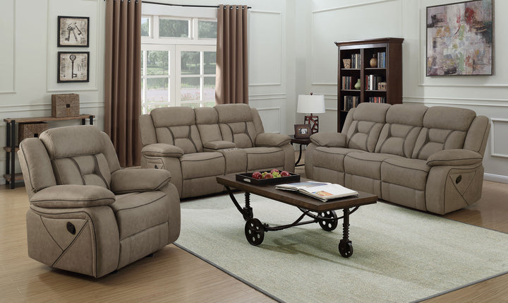 Higgins Pillow Top Arm Motion Loveseat with Console Tan