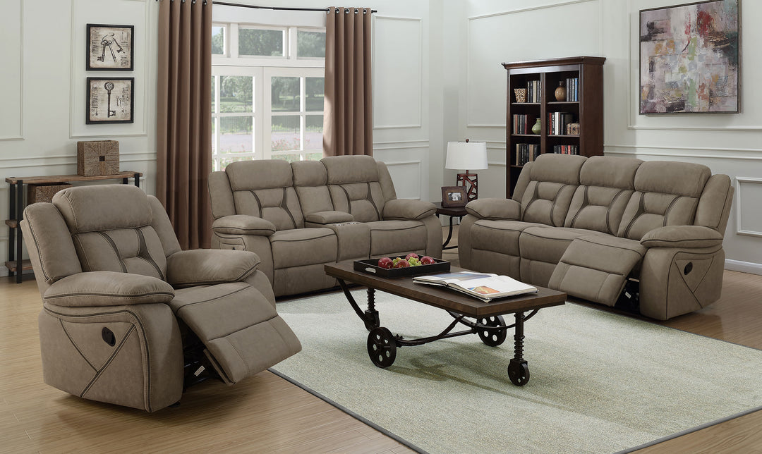 Higgins Pillow Top Arm Motion Loveseat with Console Tan