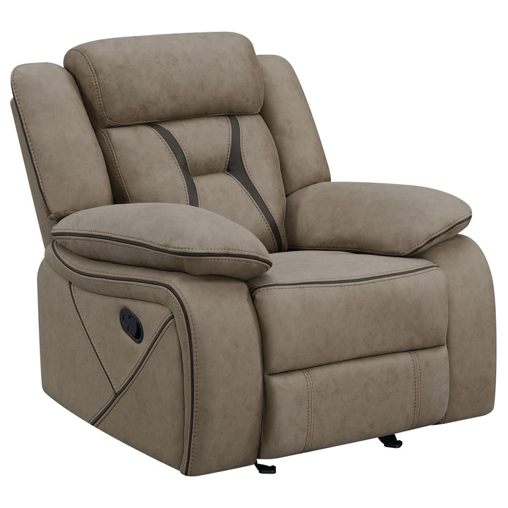 Higgins Overstuffed Upholstered Glider Recliner Tan