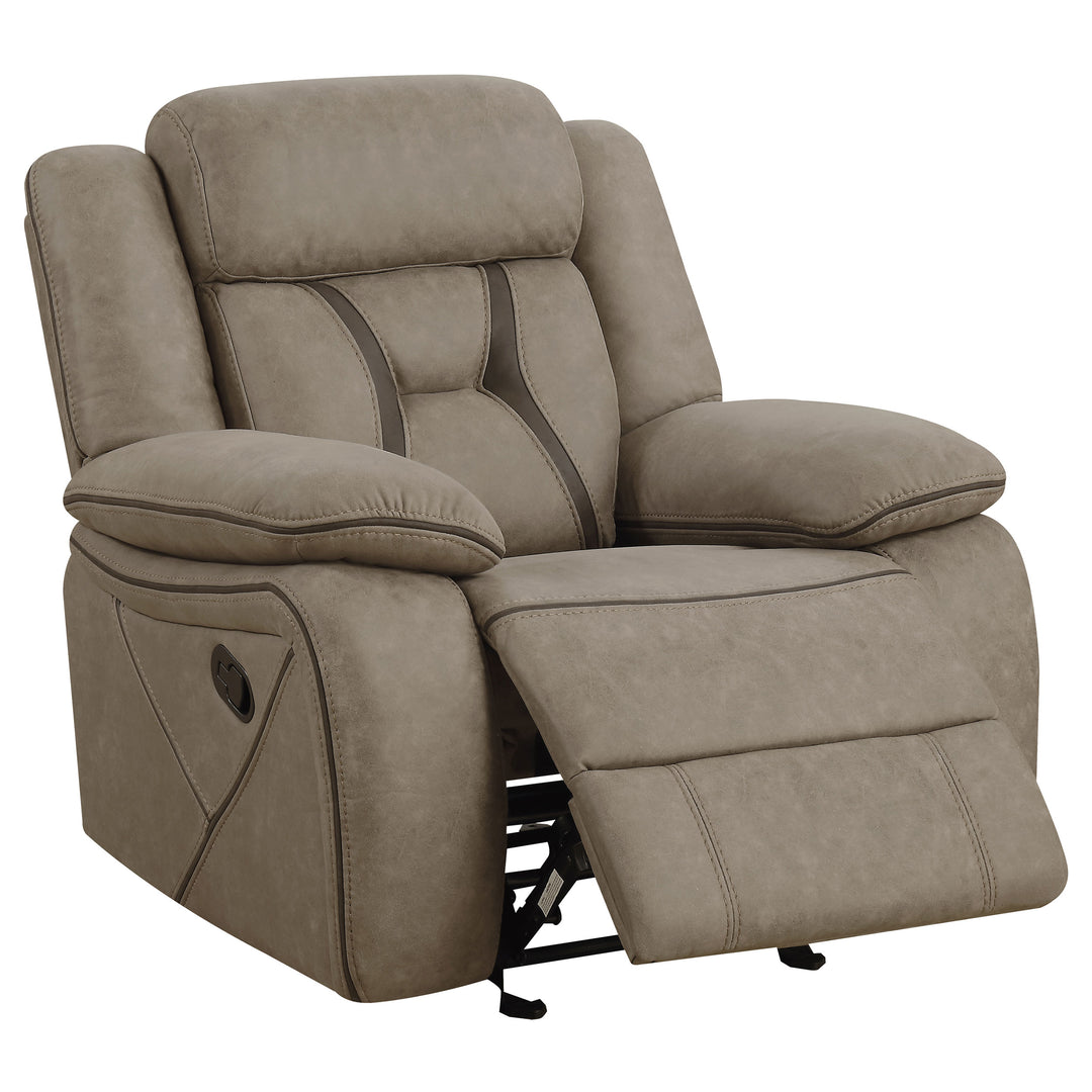 Higgins Overstuffed Upholstered Glider Recliner Tan