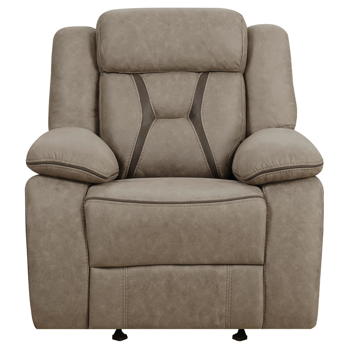 Higgins Overstuffed Upholstered Glider Recliner Tan