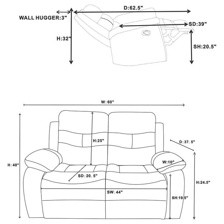 Nova 2-piece Upholstered Motion Reclining Sofa Set Dark Grey