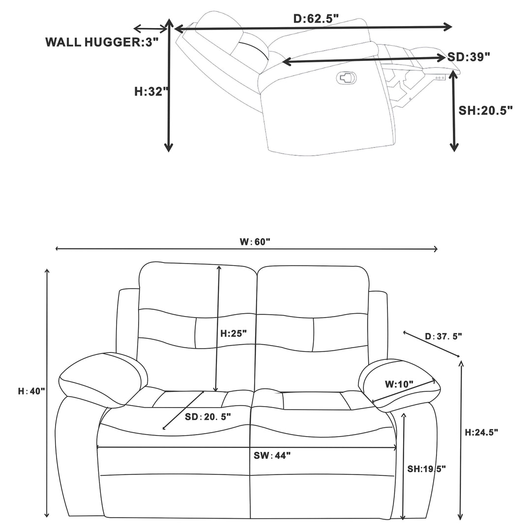 Nova 3-piece Upholstered Motion Reclining Sofa Set Dark Grey