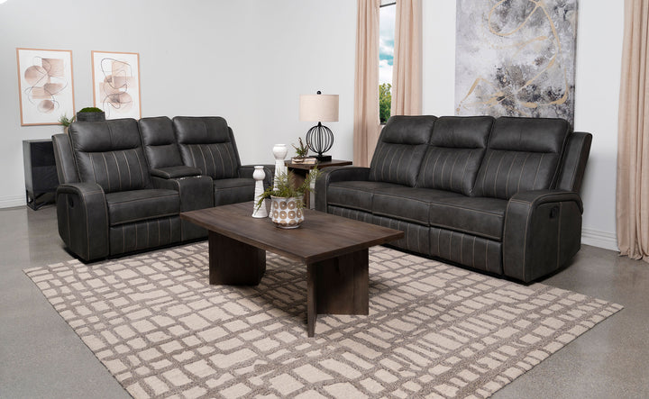 Raelynn 2-piece Upholstered Motion Reclining Sofa Set Grey