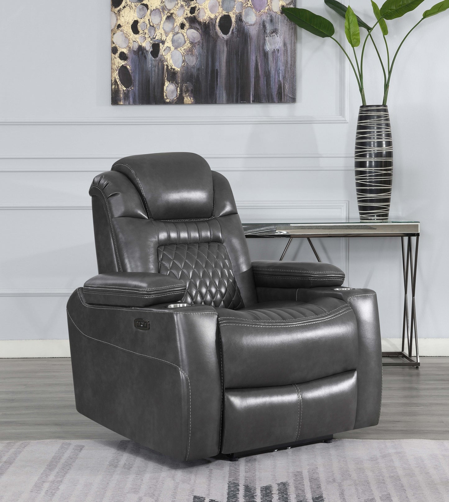 Korbach Upholstered Dual Power Recliner Charcoal