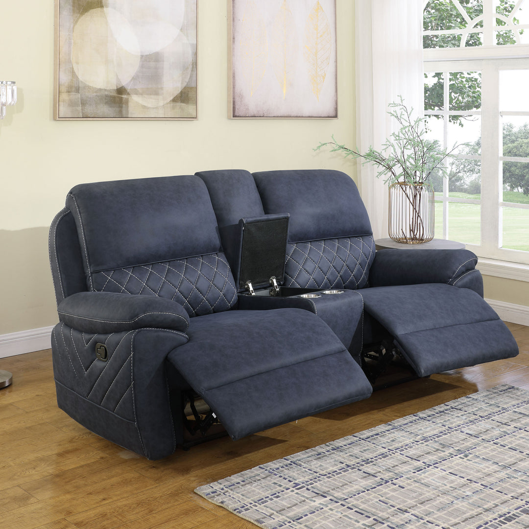 Variel Upholstered Tufted Motion Loveseat with Console