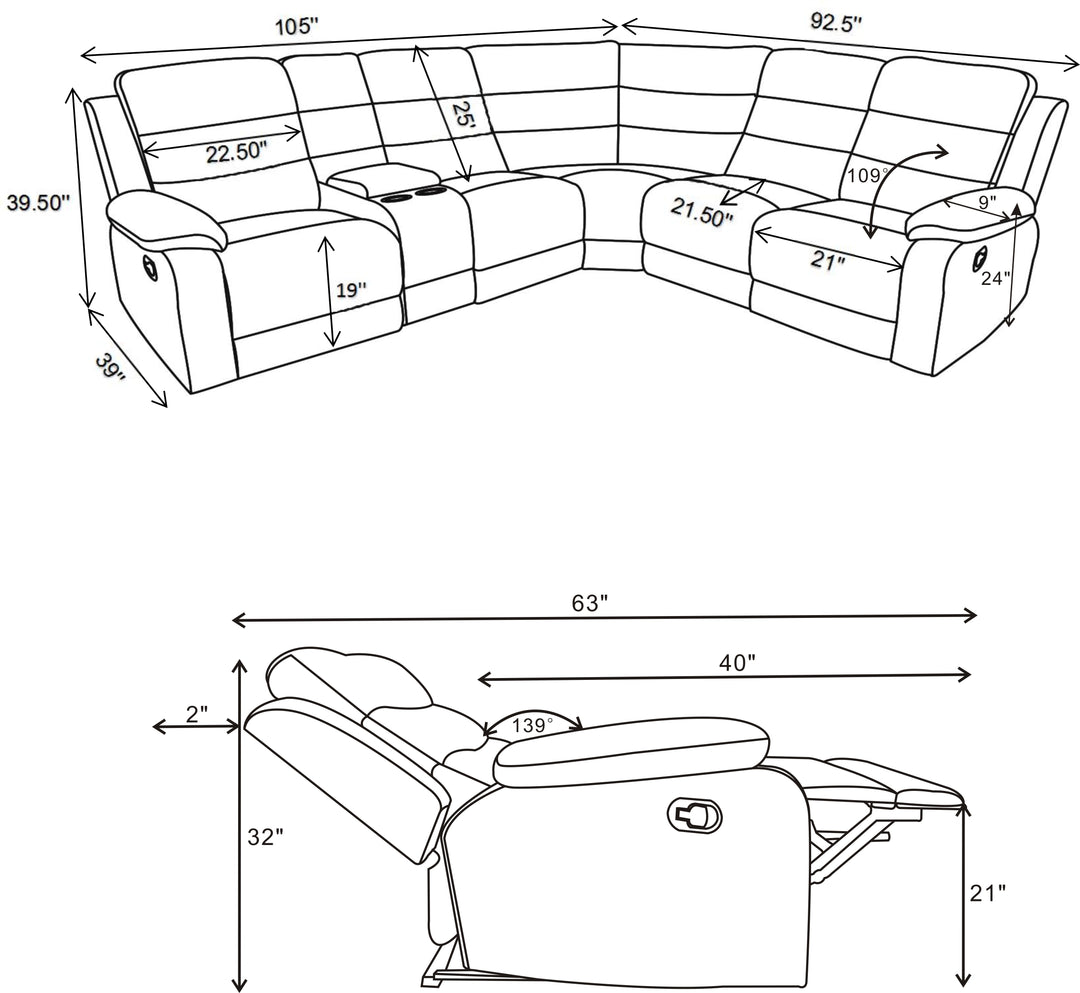 David 3-piece Upholstered Motion Sectional with Pillow Arms Smoke