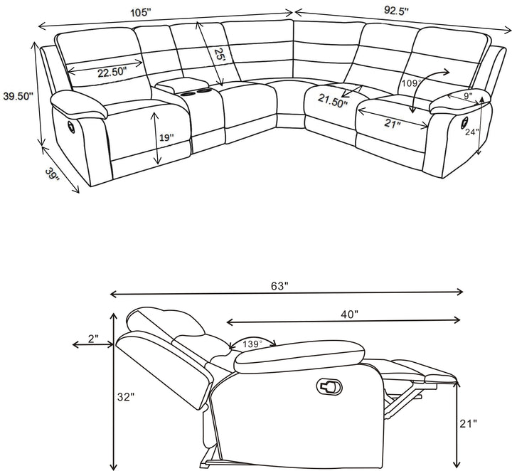 David 3-piece Upholstered Motion Sectional with Pillow Arms Smoke