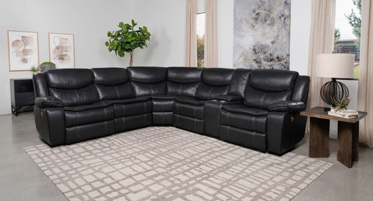 Sycamore Upholstered Power Reclining Sectional Sofa Dark Grey