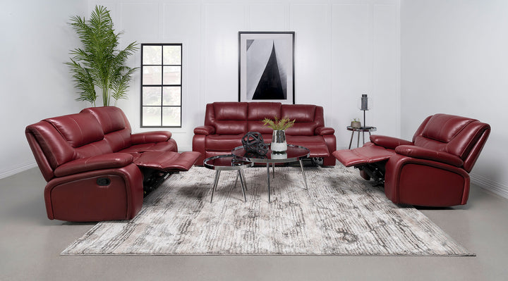 Camila 3-piece Upholstered Reclining Sofa Set Red Faux Leather