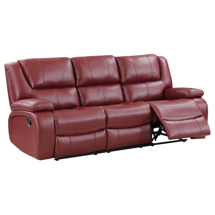 Camila 3-piece Upholstered Reclining Sofa Set Red Faux Leather