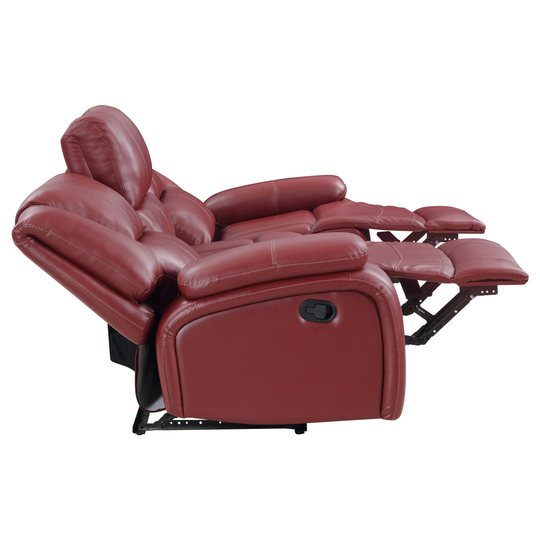 Camila 3-piece Upholstered Reclining Sofa Set Red Faux Leather