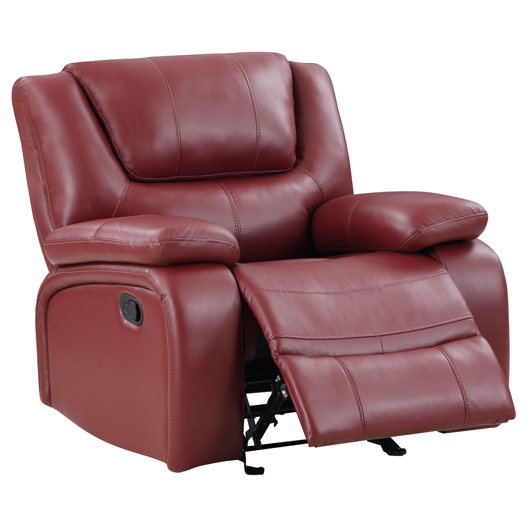 Camila 3-piece Upholstered Reclining Sofa Set Red Faux Leather