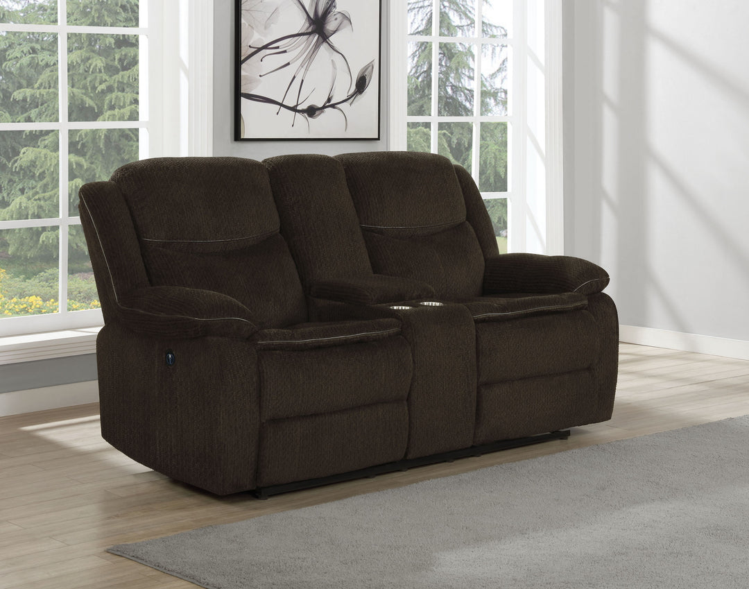 Jennings Upholstered Power Loveseat with Console Brown