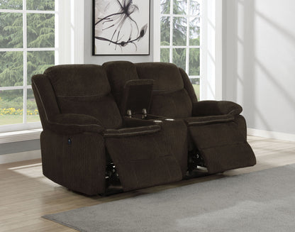 Jennings Upholstered Power Loveseat with Console Brown