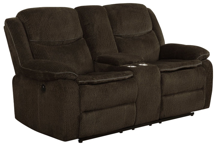 Jennings Upholstered Power Loveseat with Console Brown