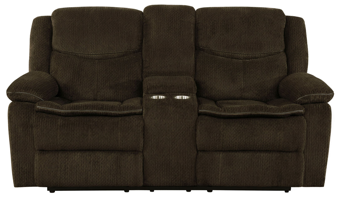 Jennings Upholstered Power Loveseat with Console Brown