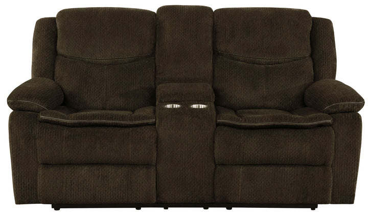 Jennings Upholstered Power Loveseat with Console Brown