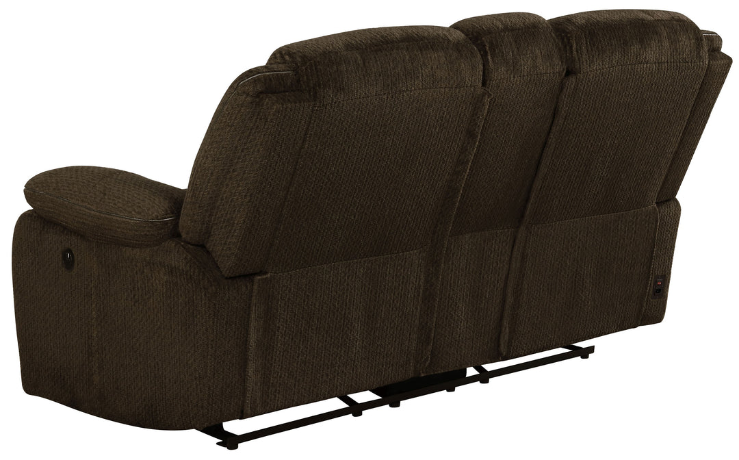 Jennings Upholstered Power Loveseat with Console Brown