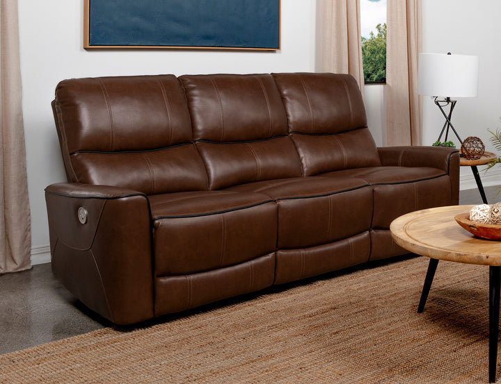 Greenfield Upholstered Power Reclining Sofa Saddle Brown