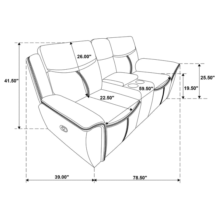 Sloane Upholstered Motion Reclining Loveseat with Console Blue