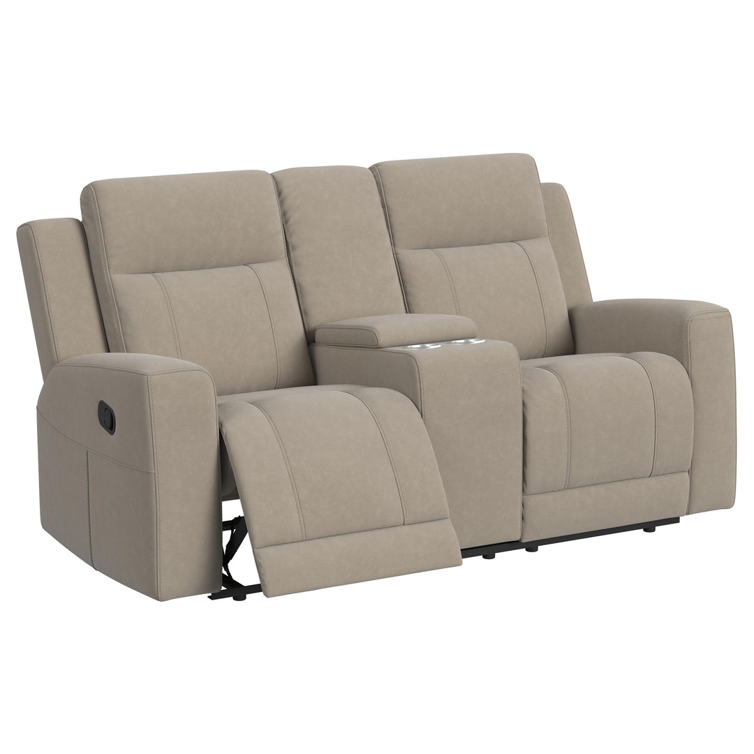 Brentwood Upholstered Motion Reclining Loveseat with Console Taupe