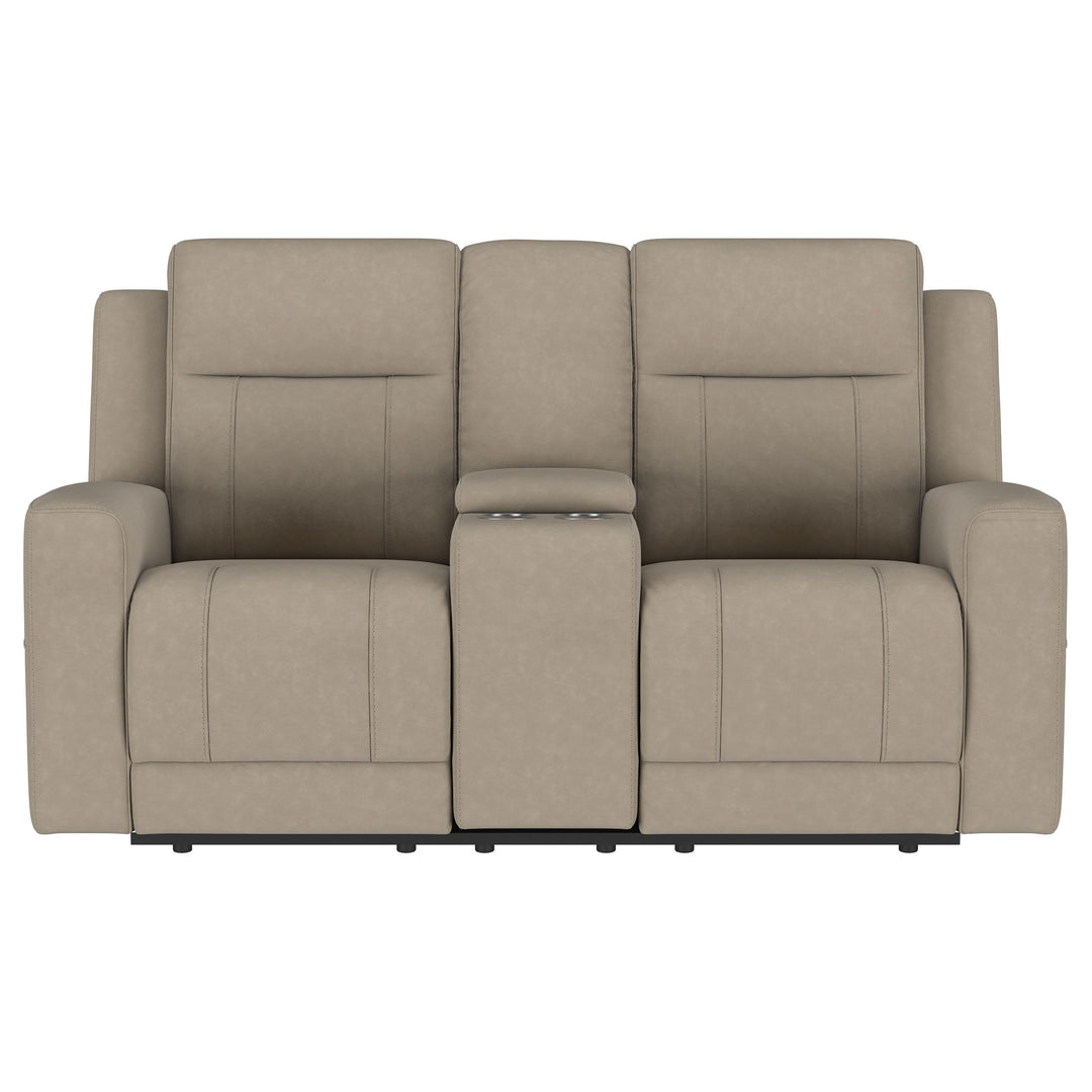 Brentwood Upholstered Motion Reclining Loveseat with Console Taupe