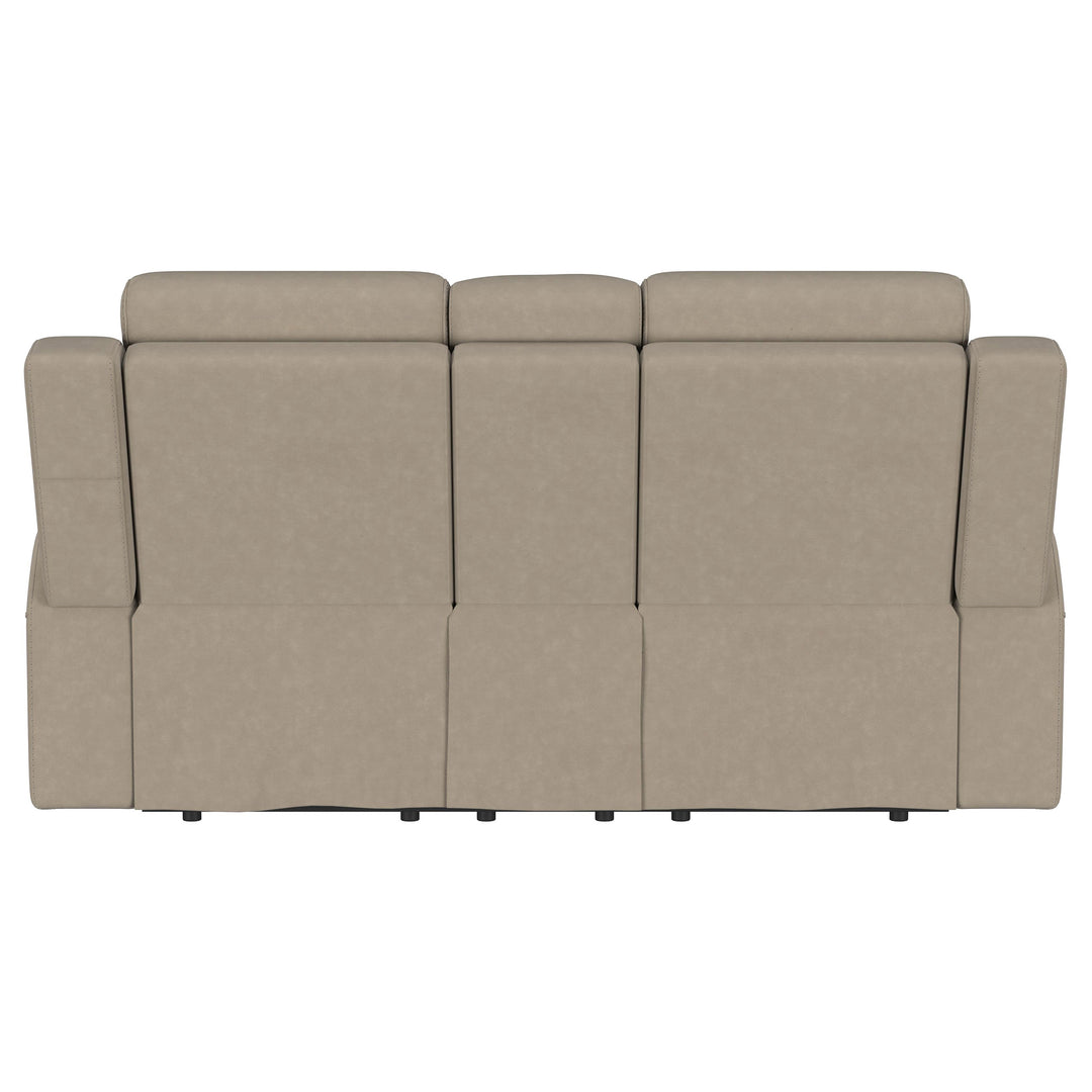 Brentwood Upholstered Motion Reclining Loveseat with Console Taupe