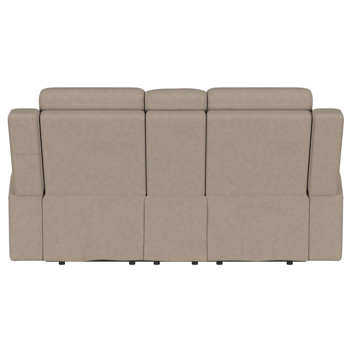 Brentwood Upholstered Motion Reclining Loveseat with Console Taupe