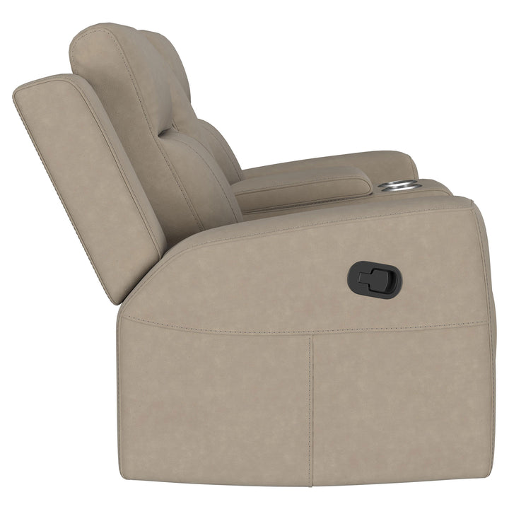 Brentwood Upholstered Motion Reclining Loveseat with Console Taupe