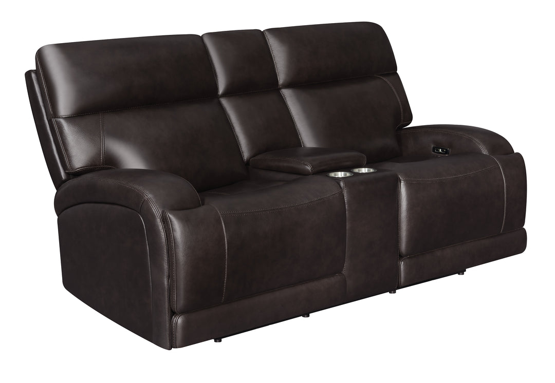 Longport Upholstered Power Loveseat with Console Dark Brown