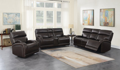 Longport Upholstered Power Loveseat with Console Dark Brown