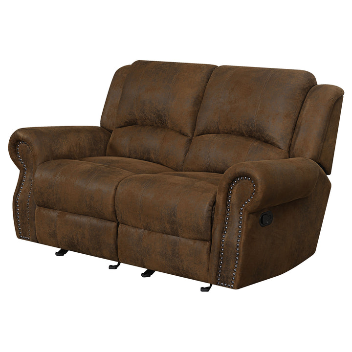 Sir Rawlinson Rolled Arm Glider Loveseat with Nailhead Trim Buckskin Brown