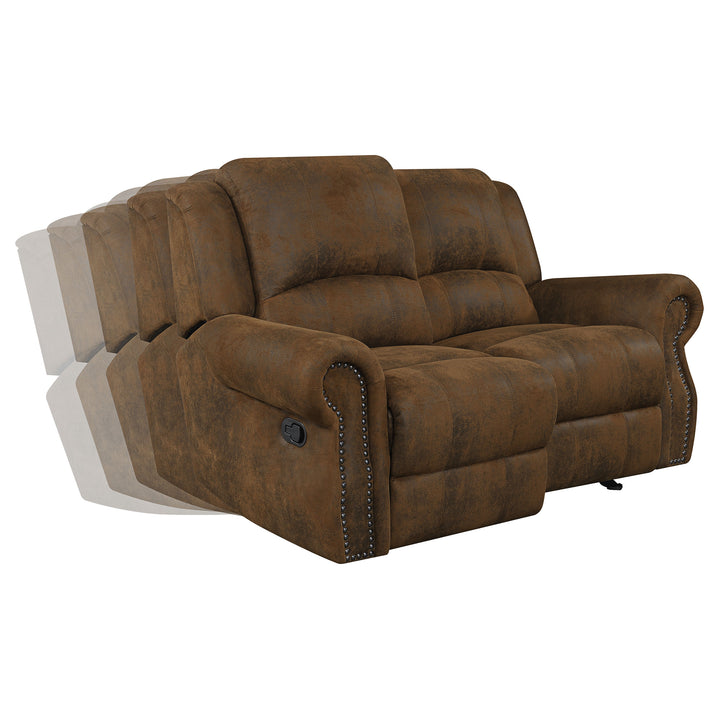 Sir Rawlinson Rolled Arm Glider Loveseat with Nailhead Trim Buckskin Brown