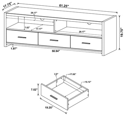 Alton 62" 3-drawer TV Console Black Oak