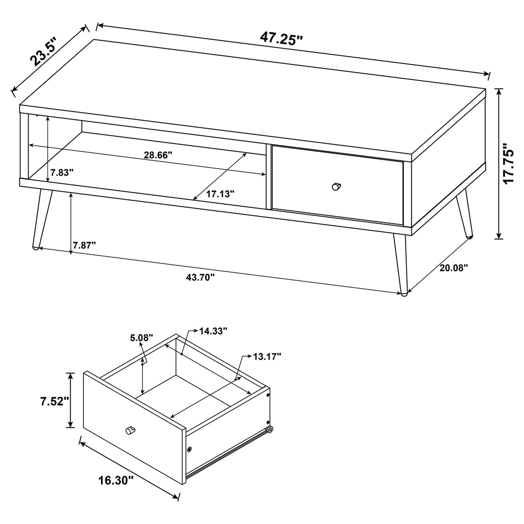 Welsh 1-drawer Rectangular Engineered Wood Coffee Table With Storage Shelf Antique Pine and Grey