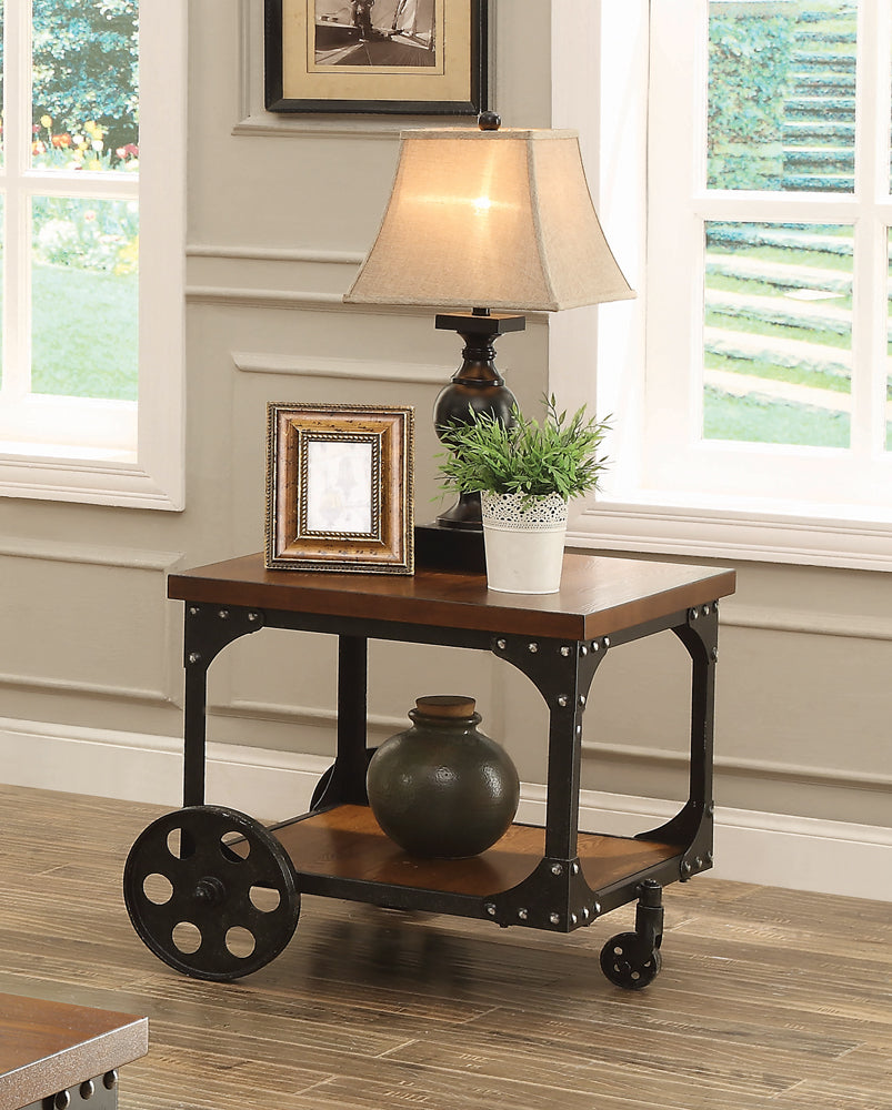 Shepherd End Table with Casters Rustic Brown