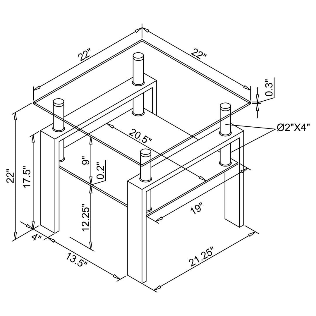 Dyer Tempered Glass End Table with Shelf Black