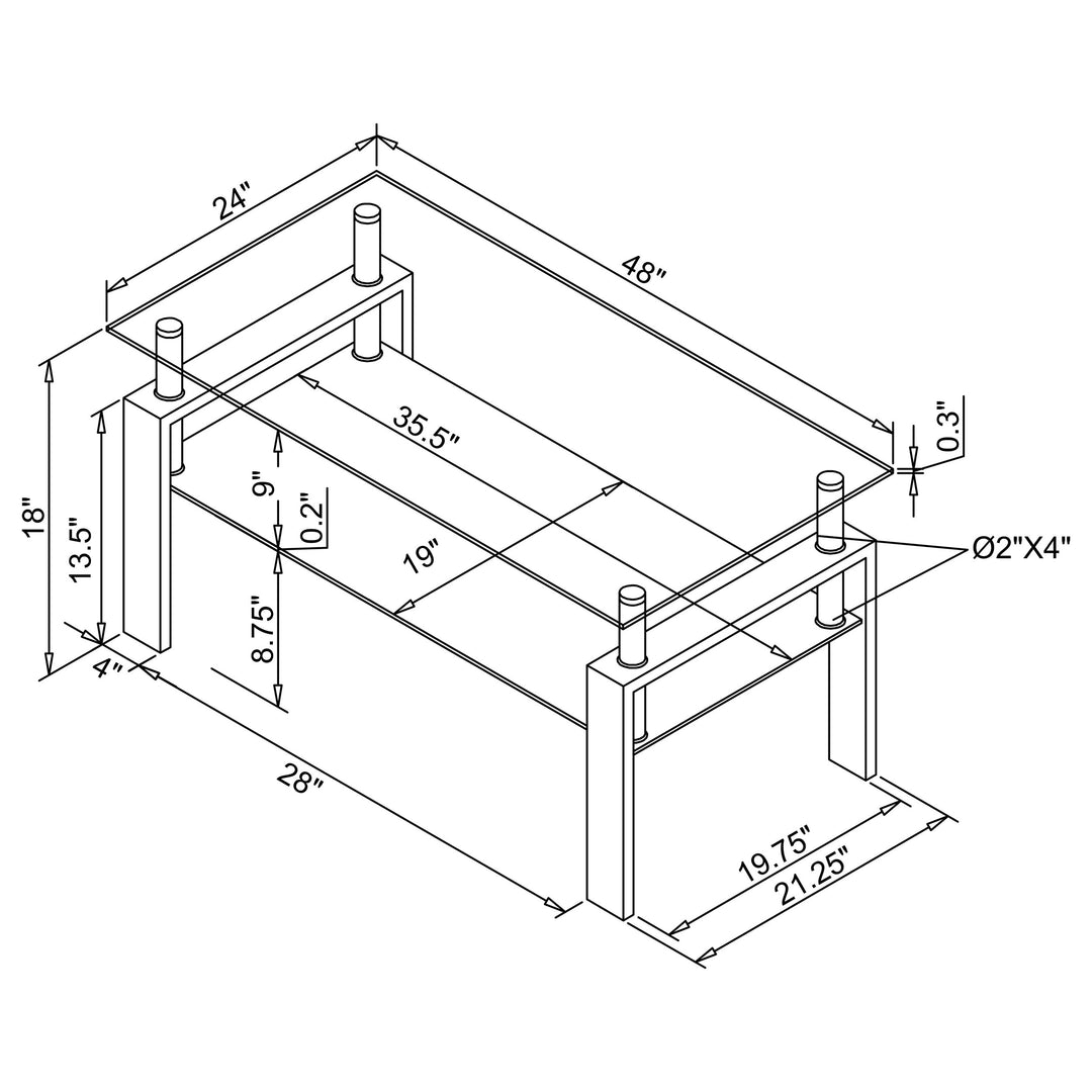 Dyer Tempered Glass Coffee Table with Shelf Black