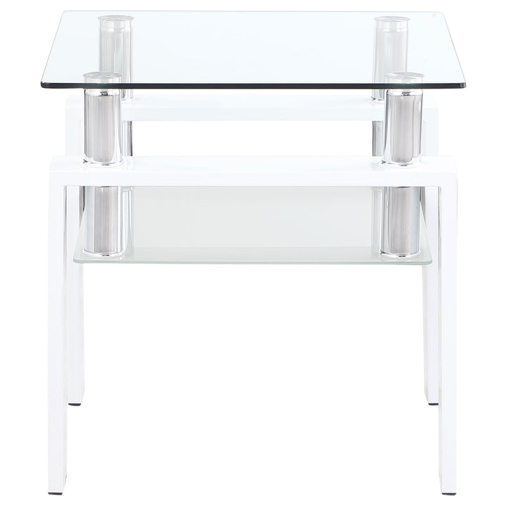 Dyer Square Glass Top End Table With Shelf White